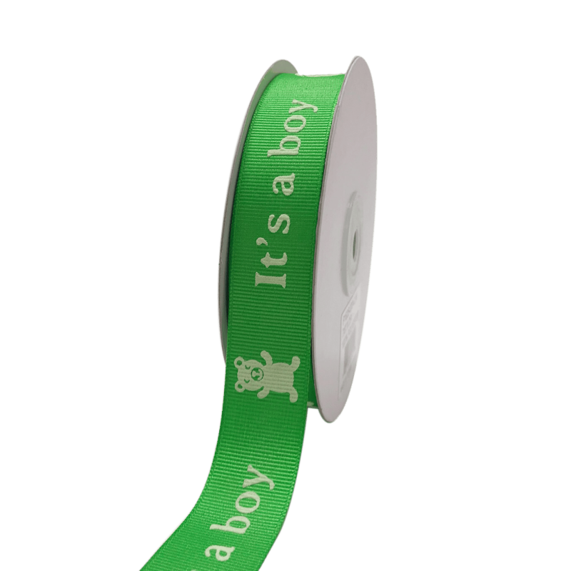 Green - It's A Boy - Grosgrain Ribbon Baby Design ( W: 7/8 Inch | L: 25 Yards )