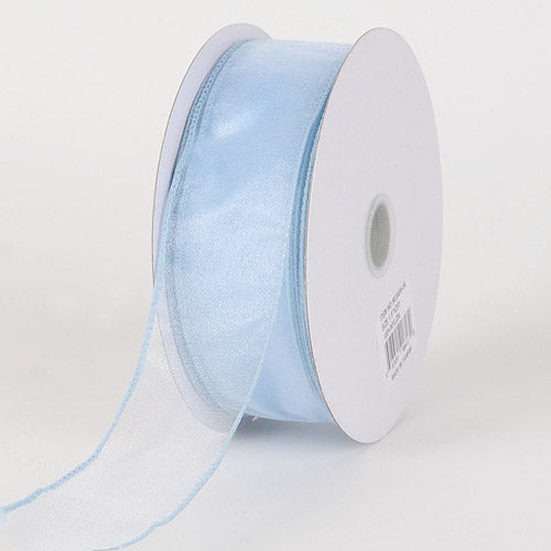 Light Blue - Organza Ribbon Thick Wire Edge 25 Yards - ( W: 1 - 1/2 Inch | L: 25 Yards )