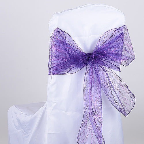 Purple - Glitter Organza Chair Sash - ( Pack Of 10 Pieces - 8 Inches X 108 Inches )