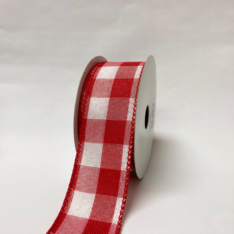 White Red Checkered Wired Ribbon - 1.5 Inch X 10Yds