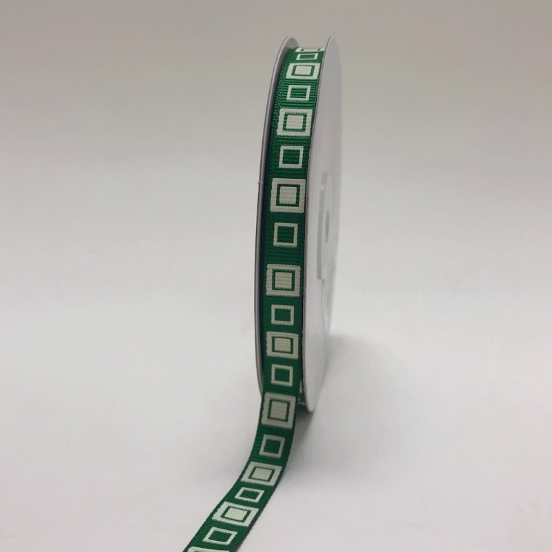 Emerald - Square Design Grosgrain Ribbon ( 3/8 Inch | 25 Yards )