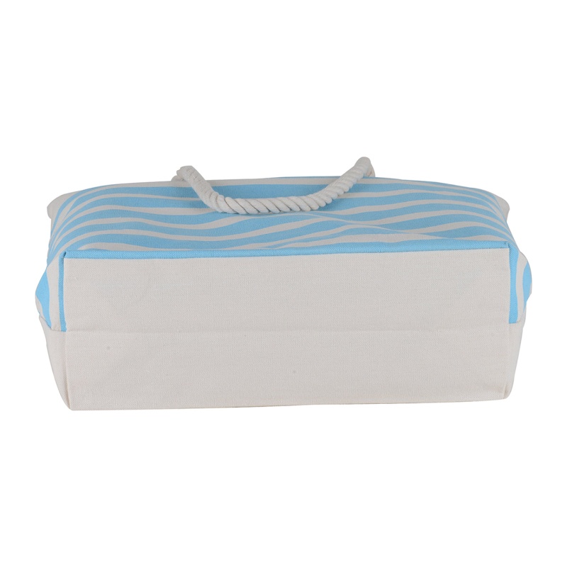 Canvas Beach Tote Bag - Baby Blue Striped - 21 Inch X 15 Inch - Women Swim Pool Bag Large Tote
