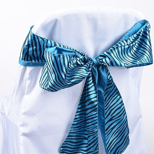 Turquoise - Animal Print Satin Chair Sash - ( Pack Of 10 Pieces - 6 Inches X 106 Inches )