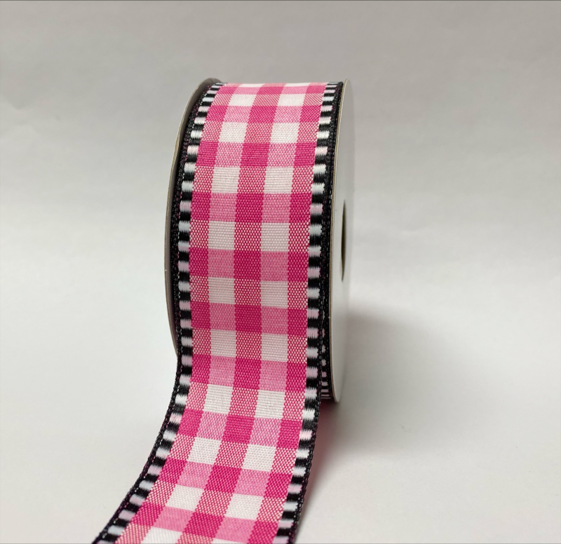 Hot Pink White Chex Plaid Black White Edge Ribbon - 1-1/2 Inch X 10 Yards