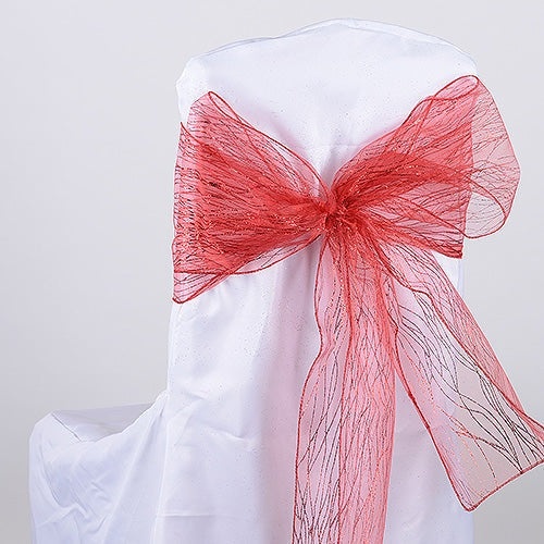 Red - Glitter Organza Chair Sash - ( Pack Of 10 Pieces - 8 Inches X 108 Inches )