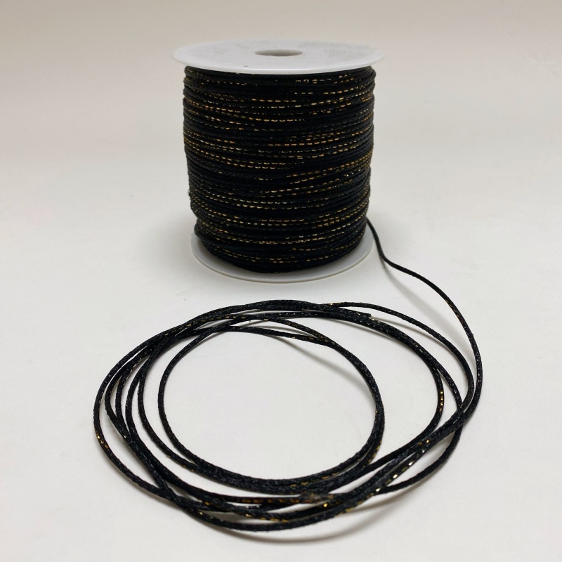 Black With Gold - 2Mm Satin Rat Tail Cord - ( 2Mm X 200 Yards )