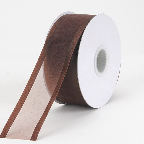 Chocolate - Organza Ribbon Two Striped Satin Edge - ( 7/8 Inch | 25 Yards )