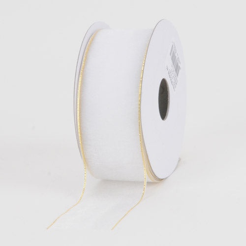 Sheer Organza Ribbon White With Gold Edge ( 7/8 Inch | 25 Yards )