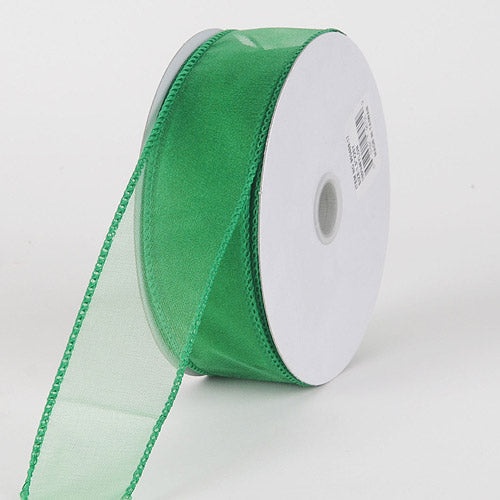 Emerald - Organza Ribbon Thick Wire Edge 25 Yards - ( W: 1 - 1/2 Inch | L: 25 Yards )