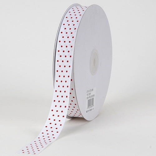Grosgrain Ribbon Swiss Dot White With Red Dots ( W: 3/8 Inch | L: 50 Yards )