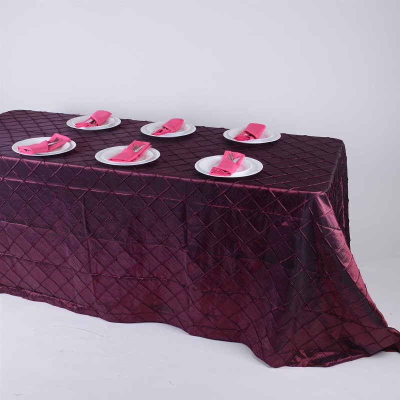 Burgundy - 90 Inch X 132 Inch Pintuck Satin Tablecloth
