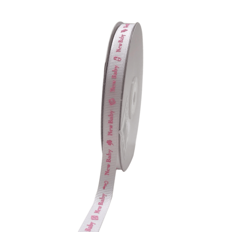 Pink - New Baby - Grosgrain Ribbon Baby Design ( W: 3/8 Inch | L: 25 Yards )
