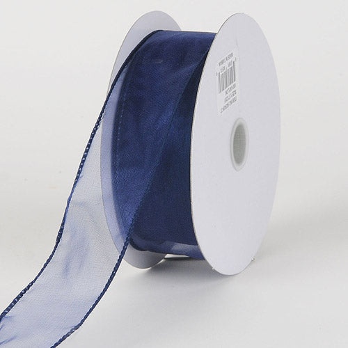 Navy - Organza Ribbon Thick Wire Edge 25 Yards - ( 2 - 1/2 Inch | 25 Yards )