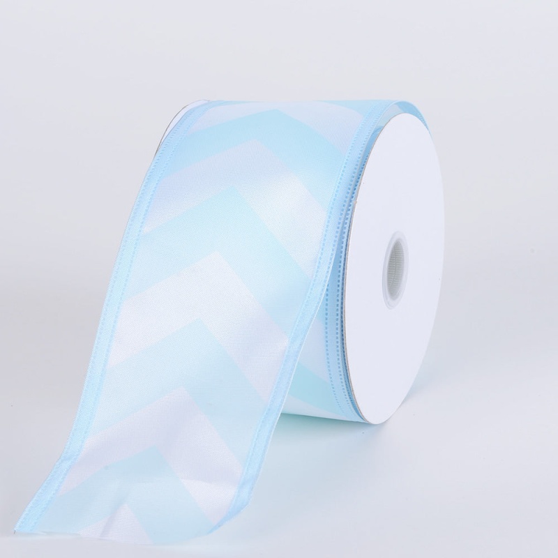 Chevron Print Satin Ribbon White With Baby Blue ( 2 - 1/2 Inch | 10 Yards )