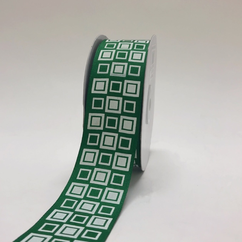 Emerald - Square Design Grosgrain Ribbon ( 1 - 1/2 Inch | 25 Yards )