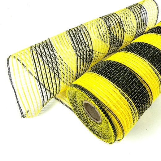 BLACK Deco Mesh IVORY METALLIC Stripes - 10 Inch x 10 Yards - BBCrafts