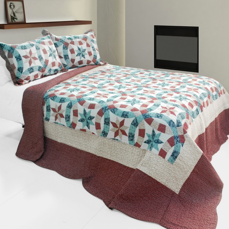 3Pc Cotton Vermicelli-Quilted Printed Quilt Set - Falling Snow