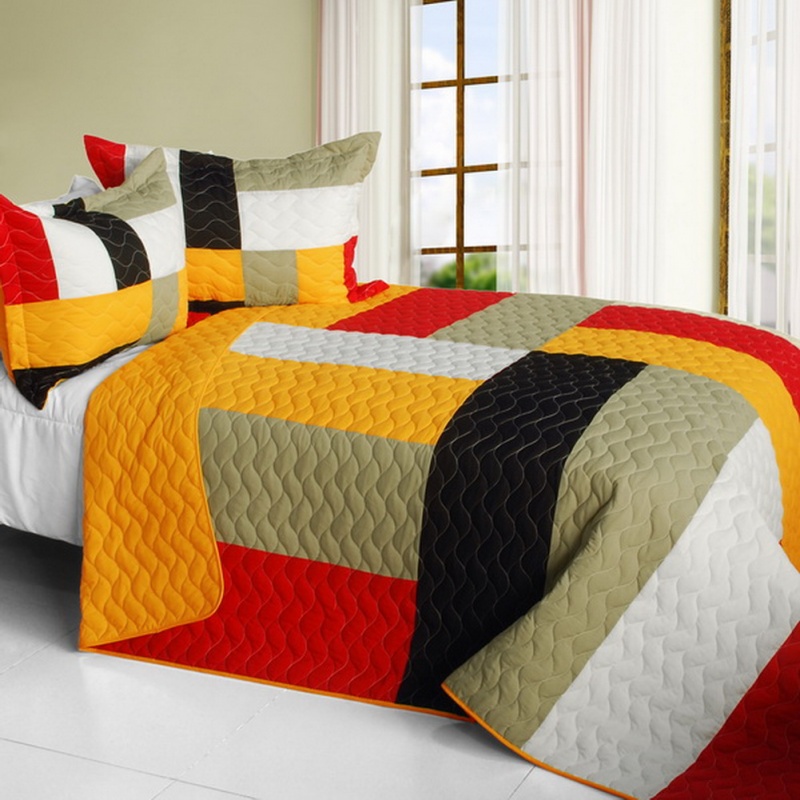 3Pc Vermicelli-Quilted Patchwork Quilt Set - Stable Life