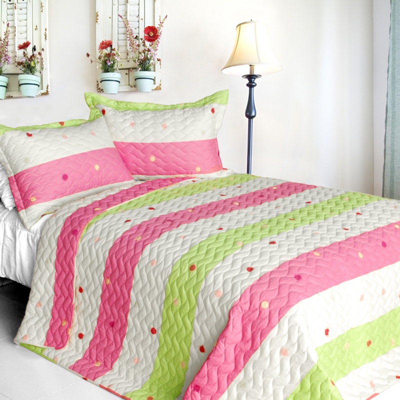 Cotton 3Pc Vermicelli-Quilted Patchwork Quilt Set - Colorful Life
