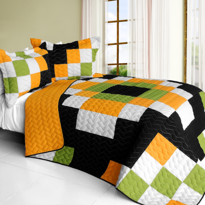 3Pc Vermicelli - Quilted Patchwork Quilt Set - Ray Of Light
