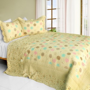 3Pc Cotton Contained Vermicelli-Quilted Patchwork Quilt Set - Corda