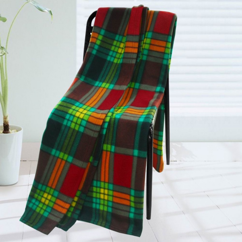 Soft Coral Fleece Throw Blanket - Trendy Plaids - Red/Green