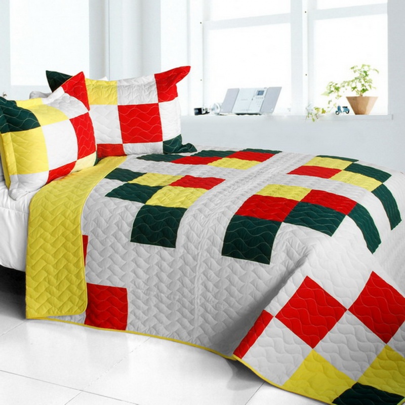 3Pc Vermicelli-Quilted Patchwork Quilt Set - Toy Paradise