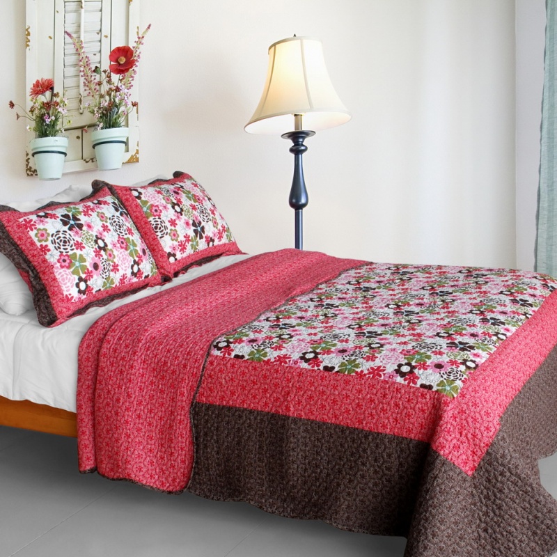 Cotton 3Pc Vermicelli-Quilted Patchwork Quilt Set - Candy Floral