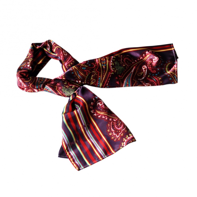 -Blancho Purple Chic Paisley & Stripes Design Fashion Soft Silk Scarf/Wrap/Shawl