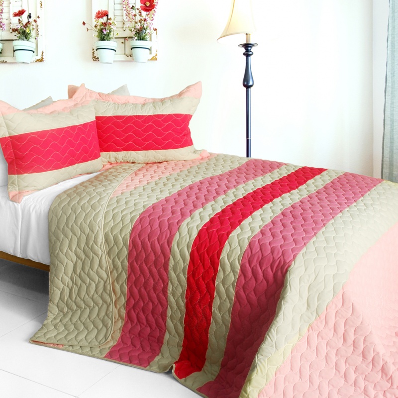 3Pc Vermicelli-Quilted Patchwork Quilt Set - The Only Truth