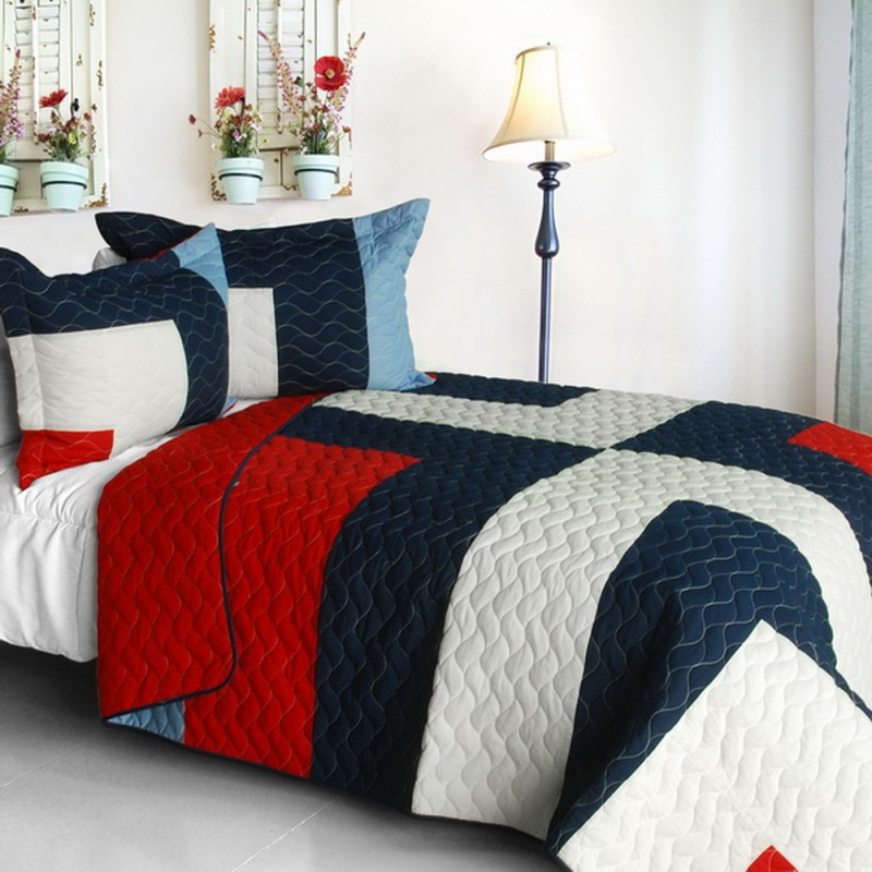 3Pc Vermicelli-Quilted Patchwork Quilt Set - Roman Knight