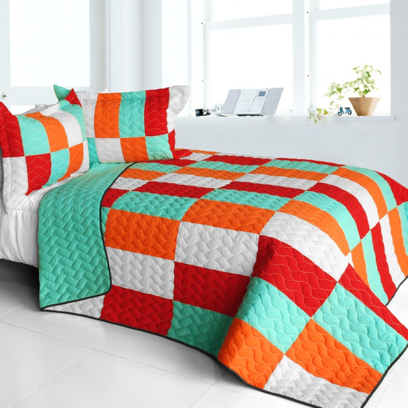 3Pc Vermicelli - Quilted Patchwork Quilt Set - Kaleidoscope