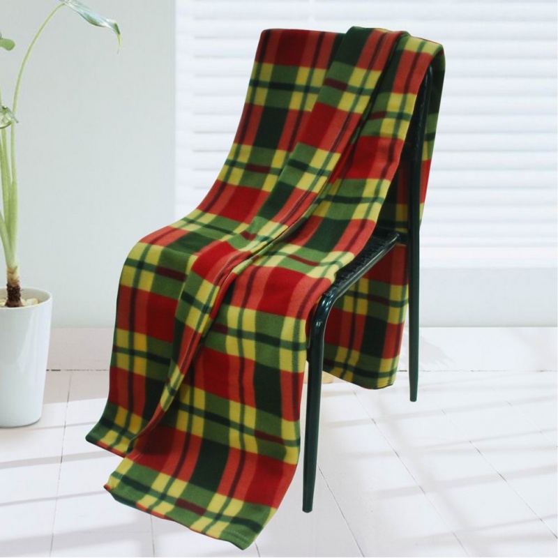 Soft Coral Fleece Throw Blanket - Trendy Plaids - Red/Green/Yellow