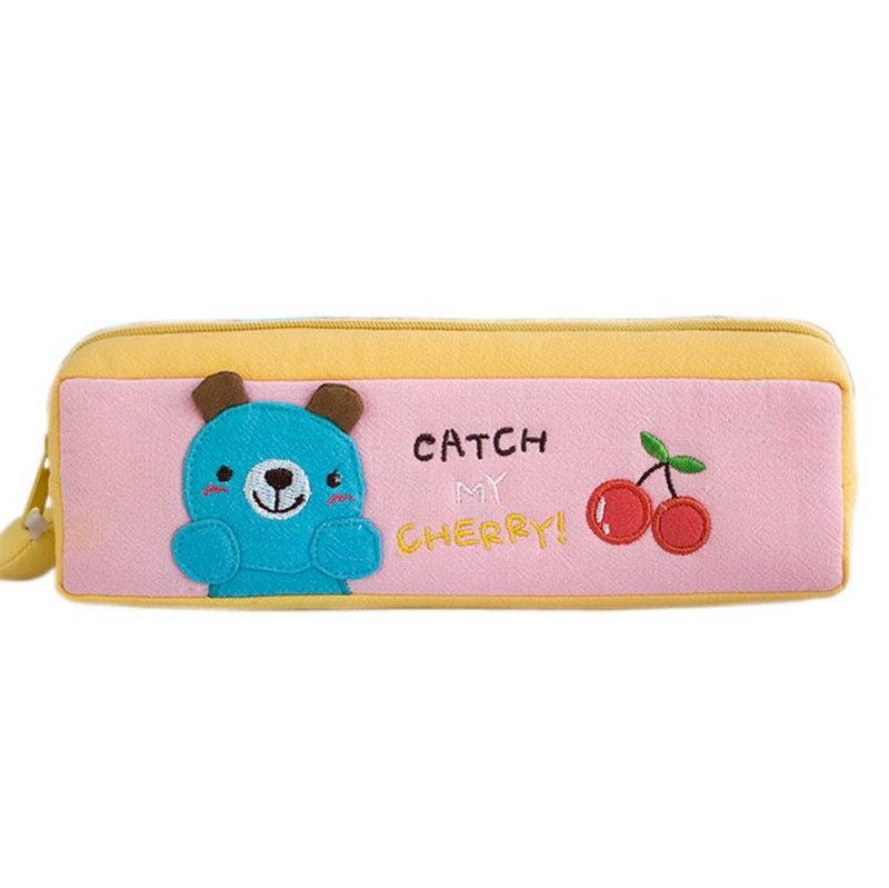 Embroidered Applique Pencil Pouch Bag / Cosmetic Bag - Catch My Cherry