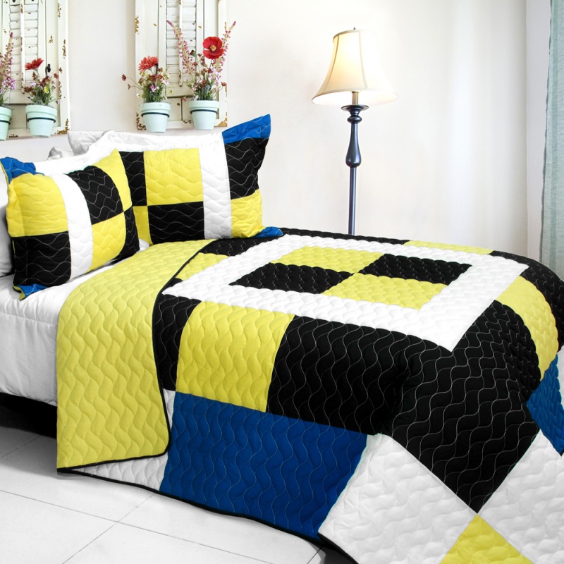 3Pc Vermicelli - Quilted Patchwork Quilt Set - Brave Heart