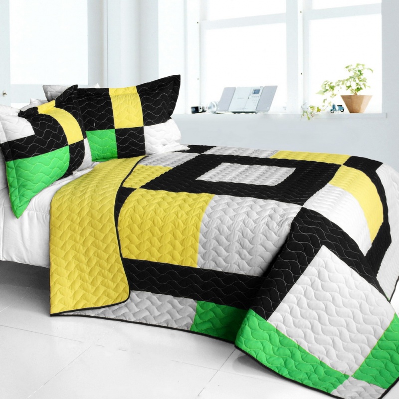 Brand New Vermicelli-Quilted Patchwork Quilt Set Full - Life Force