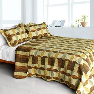 Cotton 3Pc Vermicelli-Quilted Striped Patchwork Quilt Set - Memories Off
