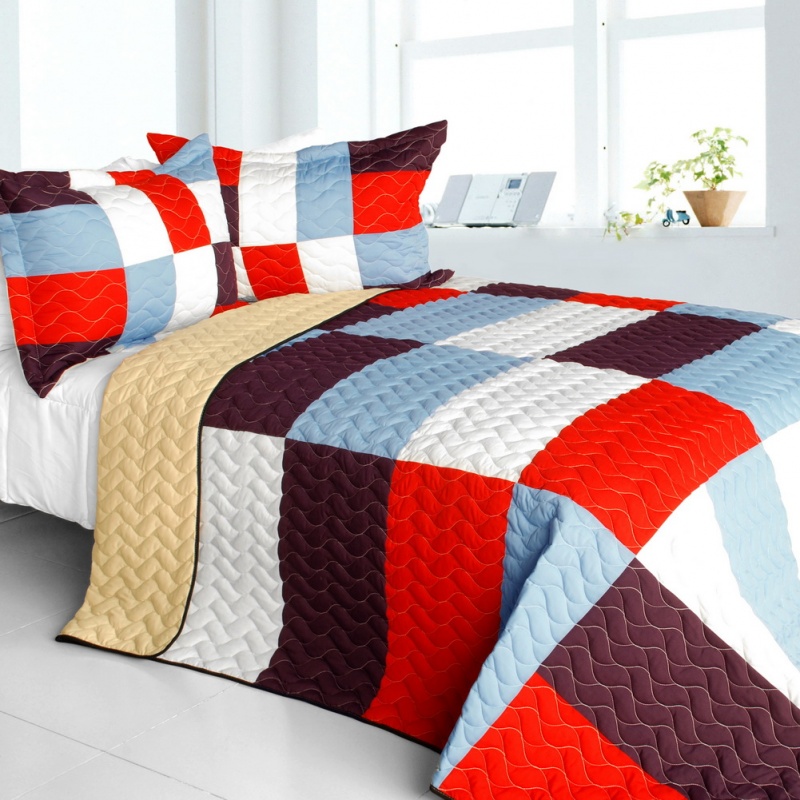 Vermicelli-Quilted Patchwork Geometric Quilt Set Full - Star Swings