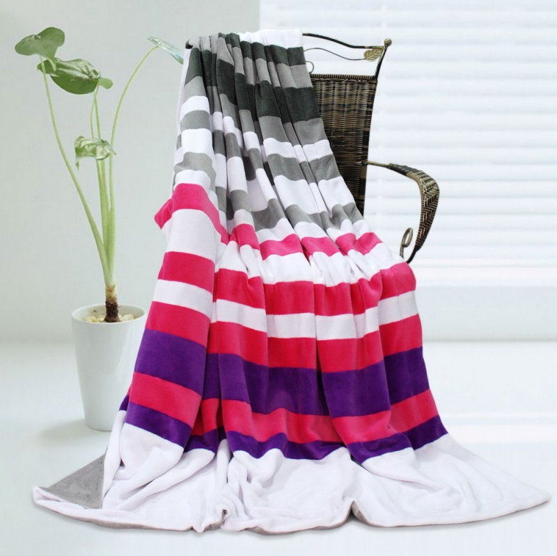 Soft Coral Fleece Patchwork Throw Blanket - Stripes - Chic Style