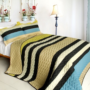 3Pc Vermicelli-Quilted Patchwork Quilt Set - Summer Sorrow