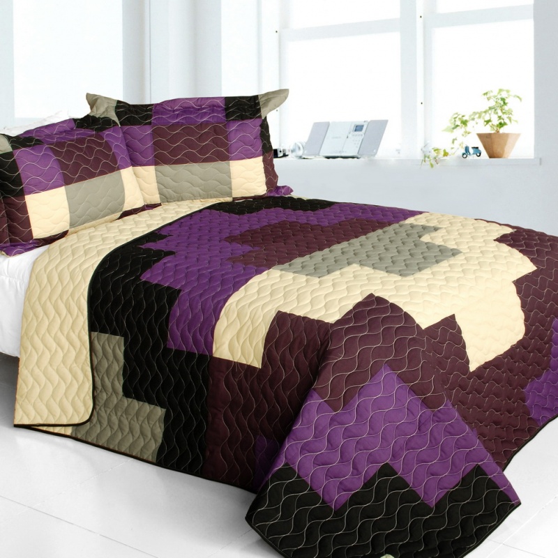 3Pc Vermicelli - Quilted Patchwork Quilt Set - Brightness