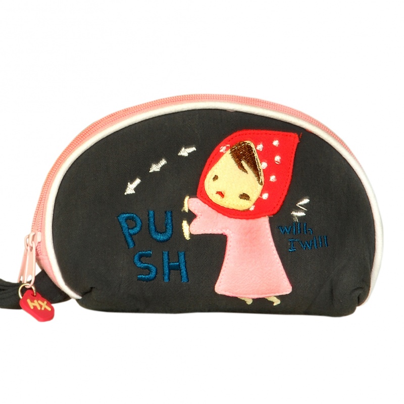 Embroidered Applique Fabric Art Wrist Wallet / Coin Purse - Smiling Girl