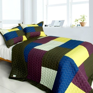 3Pc Vermicelli-Quilted Patchwork Quilt Set - The Thousand And One Nights