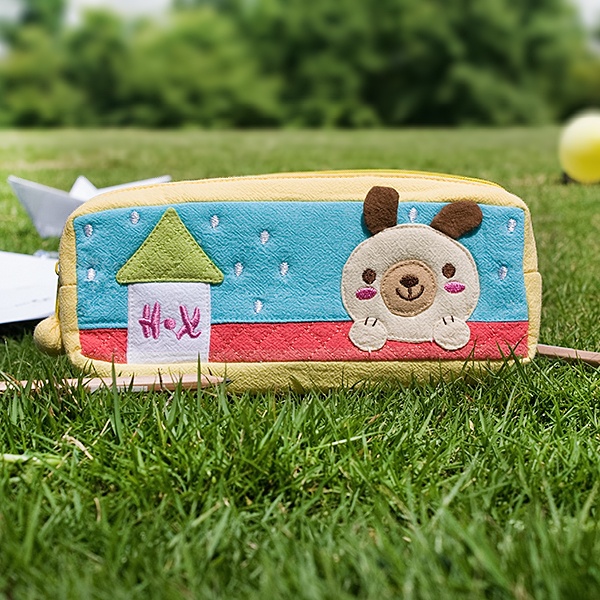 Embroidered Applique Pencil Pouch Bag / Cosmetic Bag - Dog's Home