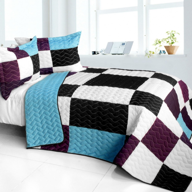 3Pc Vermicelli - Quilted Patchwork Quilt Set - Swaying Lily