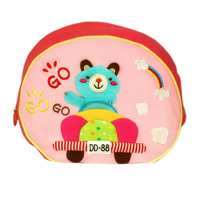 Embroidered Applique Kids Fabric Art School Backpack - Sweet Bear