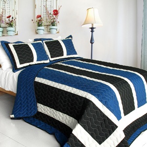 3Pc Vermicelli-Quilted Patchwork Quilt Set - Knight