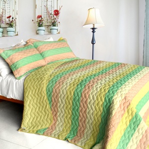 3Pc Vermicelli-Quilted Patchwork Quilt Set - Chic Cookie