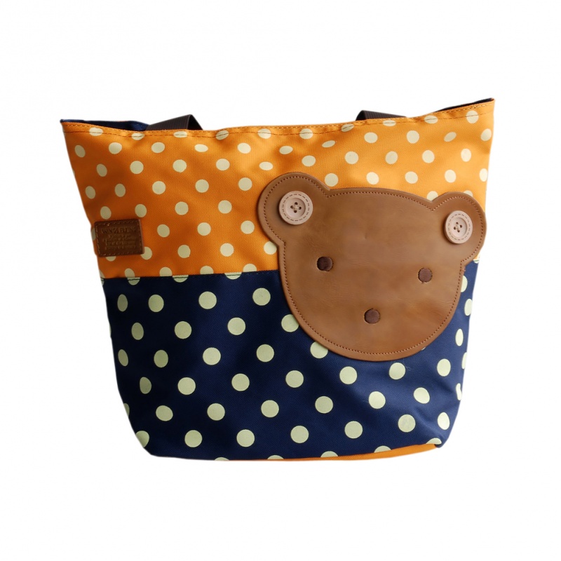 Blancho Applique Kids Fabric Art Tote Bag - Bear-Orange