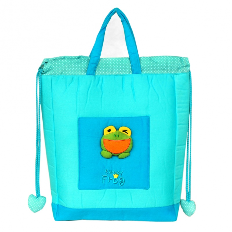 Embroidered Applique Kids Hangbag / Drawstring Bag - Frog Prince